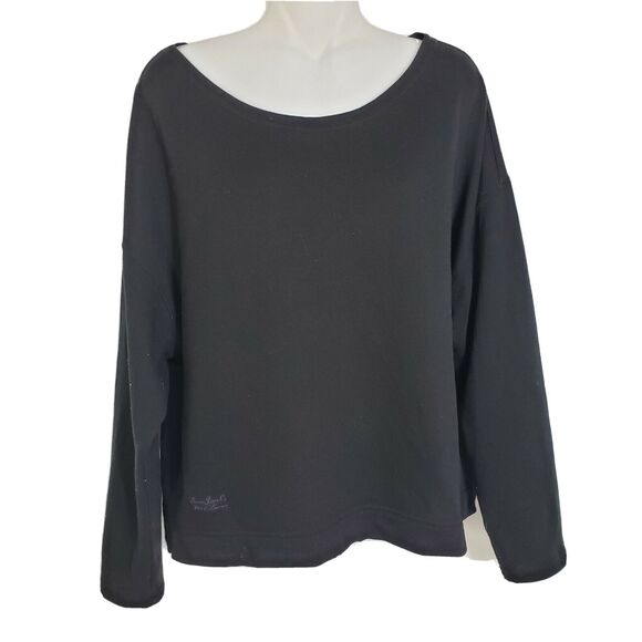 LRL Lauren Jeans Co Ralph Lauren Womens Large Sweatshirt Top Black Ribbed Crop - Picture 1 of 8